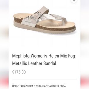 Mephisto Helen Metallic Silver Zebra Print Sandals Size EU39 / US 9